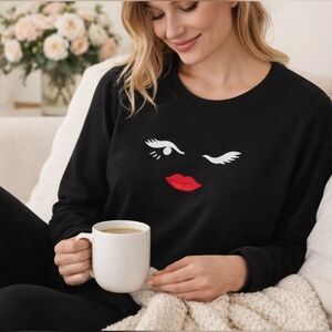 Kate Spade Broome Street Winking Eye Lips Pajama Top XL NWT Lounge Pullover